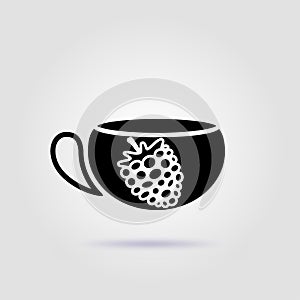 Raspberry tea black icon on a gray background with soft shadow