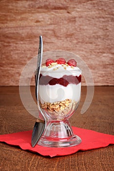 Raspberry vanilla parfait with spoon