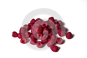 Raspberry on a white background, close-up red