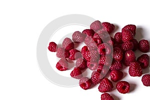Raspberry on a white background, close-up red