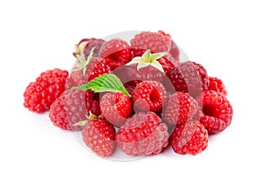 Raspberry on white background. Fresh sweet fruit closeup