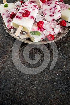 Raspberry and yogurt popsicles