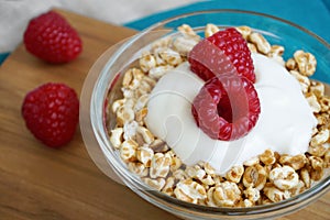 Raspberry Yogurt And Spelt Flakes Healthy Breakfast