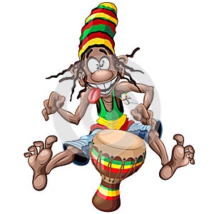 Rasta Bongo Musician funny cool cartoon character vector illustration photo