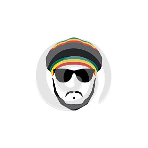 Rasta Cap with moustache and beard on white background.