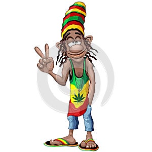 Rastafari Cool Peace Sign Cartoon Character Vector Illustration