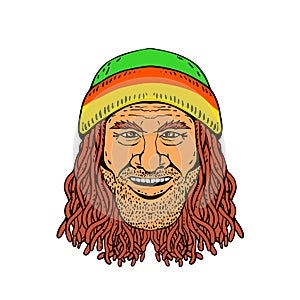 Rastafarian Head Front Drawing Color