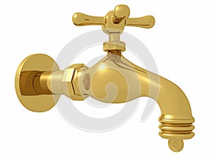 Pipe faucet gold view right one coin photo