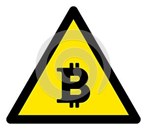 Raster Bitcoin Warning Triangle Sign Icon
