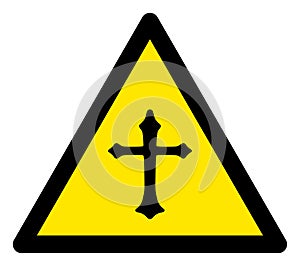 Raster Christian Cross Warning Triangle Sign Icon