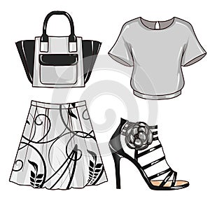 Raster Fashion Illustration - Clip Art Set of woman's clothes and accessories