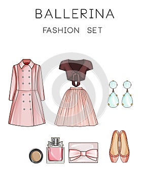 Raster Fashion Illustration set - Clip Art Set of woman's clothes and accessories