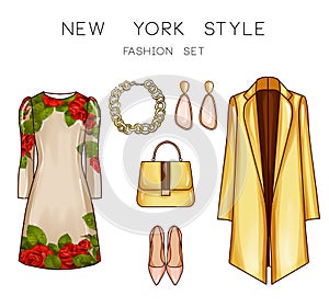 Raster Fashion Illustration set - Clip Art Set of woman's clothes and accessories