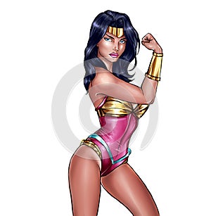 Raster Illustration of female super hero