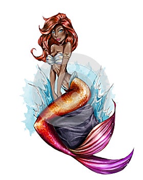 Raster Illustration - Mermaid - Cartoon Character