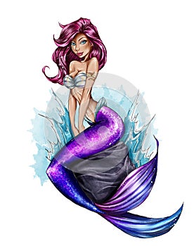 Raster Illustration - Mermaid - Cartoon Character