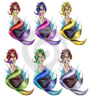 Raster Illustration - Mermaid - Cartoon Character