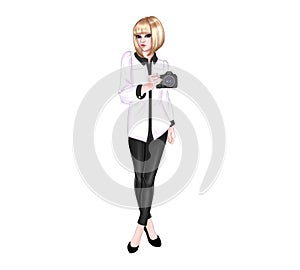 Raster Illustration of young blonde girl holding a camera