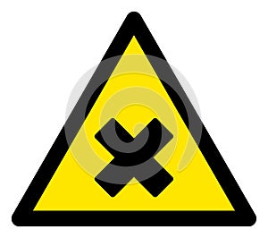 Raster Road Cross Warning Triangle Sign Icon