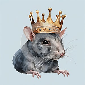 Rat in crown. Symbol of despotism, authority. AI generative. King