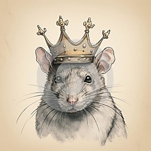 Rat in crown. Symbol of despotism, authority. AI generative. King