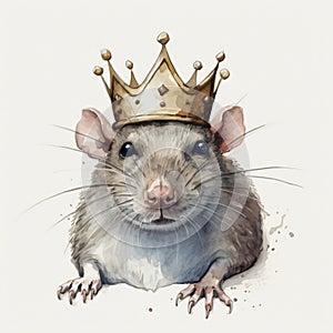 Rat in crown. Symbol of despotism, authority. AI generative. King