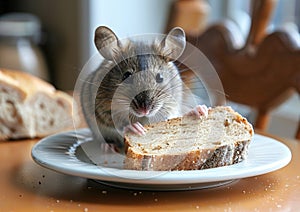 A rat is eating the bread in the plate generated by AI.