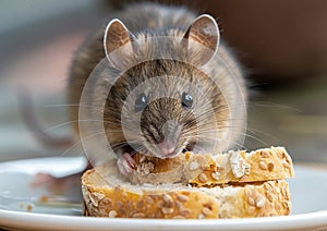 A rat is eating the bread in the plate generated by AI.