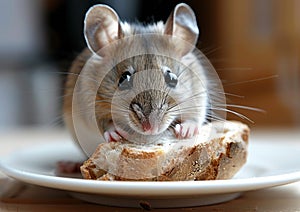 A rat is eating the bread in the plate generated by AI.