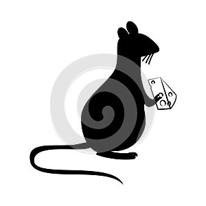 Rat eating cheese silhouette