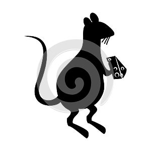 Rat eating cheese silhouette