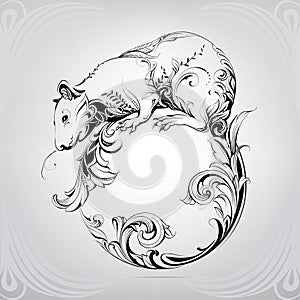 Rat in a floral ornament. vector illustration