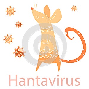 Rat and hantavirus text on white isolated backdrop for social banner