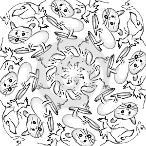 black shape of the cat bird and mouse on the white background