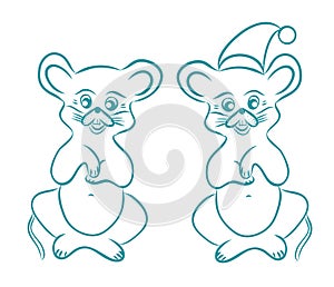 Rat mouse 2020 symbol new year line art vector illustration in doodle style