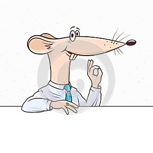 Rat Mouse Gesture Ok Symbol New Year Cartoon Character Businessman