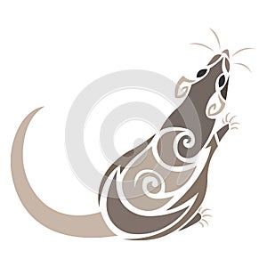 Rat mouse silhouette drawn in brown on a white background with various lines. The logo of the rat rodent