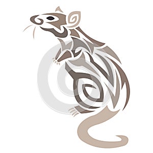 Rat mouse silhouette drawn in brown on a white background with various lines. The logo of the rat rodent