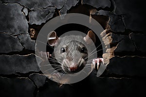 Rat peeking out of a hole in wall. Generative AI