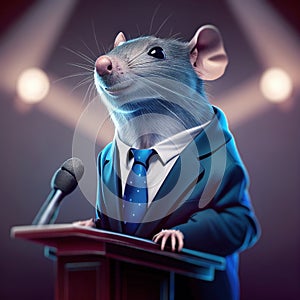 Rat politician speaking at lectern. Generative Ai