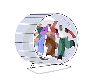 Rat race, rivalry concept. Competitors running, rushing in hamster wheel. Stressed people hurrying in endless eternal