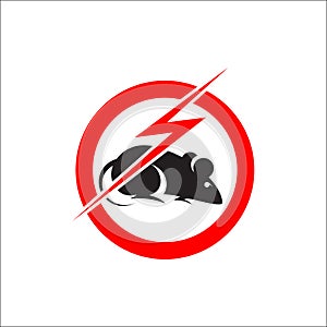 Rat in red forbidding spark circle. Anti rat sign, pest control icon. Rats pest control stop sign