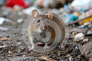 Rat rodent feeds on a city garbage dump, an environmental and health problem in big towns