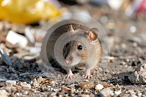 Rat rodent feeds on city garbage dump, an environmental and health problem in big towns