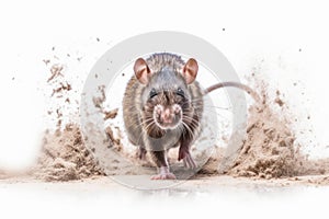 Rat scurrying across a dusty floor