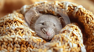 Rat Sitting in Blanket on Table