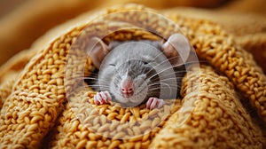 Rat Sitting in Blanket on Table