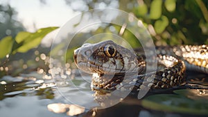 Serpentine Sunrise: A Snake\'s Aquatic Gaze photo
