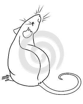 Rat is the symbol of the Chinese horoscope. Rat sits rear view. Mouse - rodent pet vector coloring picture.