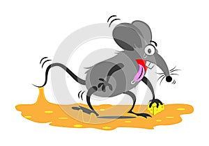 rat trapped in sticky glue traps.illustration of a cartoon mouse,